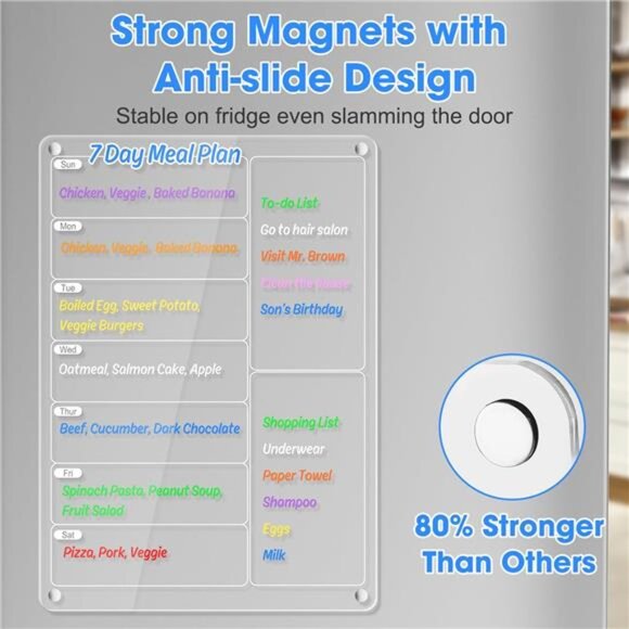 Acrylic Meal Planner Magnetic Menu Board for Kitchen Fridge w/Markers, Clear - Picture 4 of 7